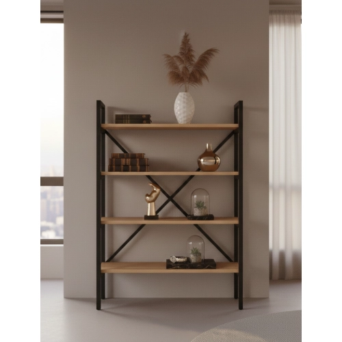 REGAŁ NA KSIĄŻKI METALOWY DREWNO LITE DĄB JESION OLCHA RNK-9